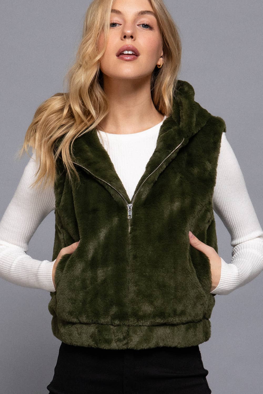 Plush Zip-Up Hooded Vest