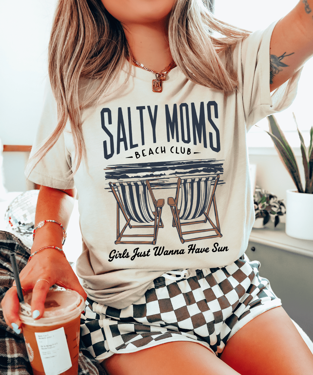 Salty Moms Beach Club Graphic Tee – Summer Coastal Mom Life T-Shirt