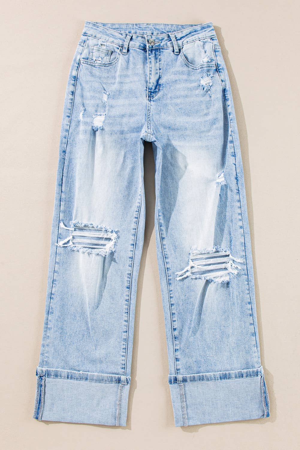 The Rebel Cuff Distressed Jeans – Light Wash Edge