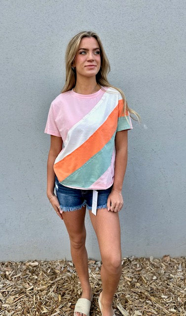 Everly Color Block Patchwork Crewneck Tee