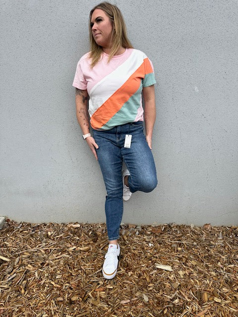 Everly Color Block Patchwork Crewneck Tee