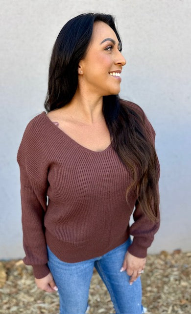 Hazel V Neck sweater with Satin Bow