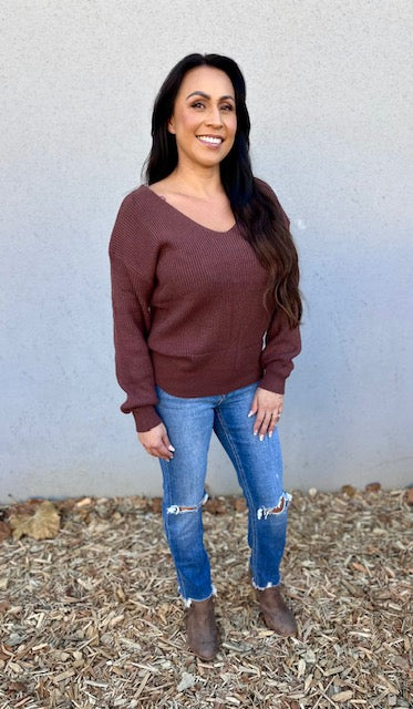 Hazel V Neck sweater with Satin Bow