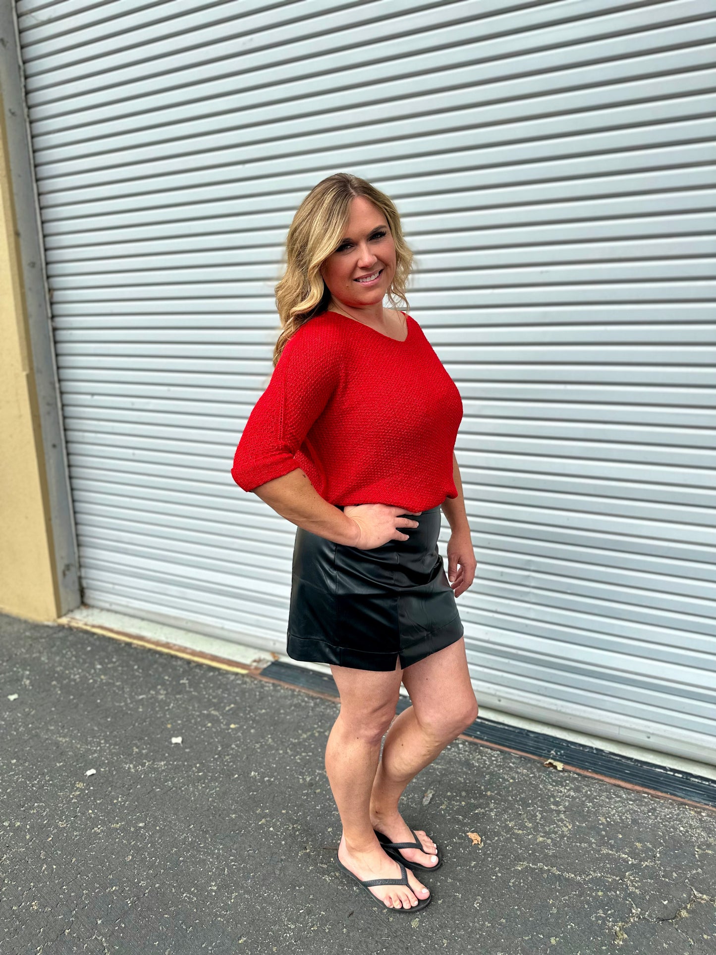 Sarah PU Leather Skirt with Side Slit