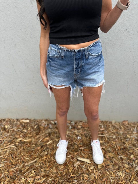 Kinsley High Rise Bandless Denim Shorts