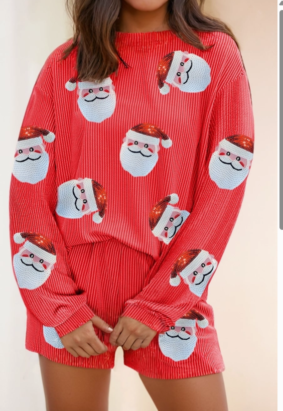 Santa Sequins Pajama Set-Top
