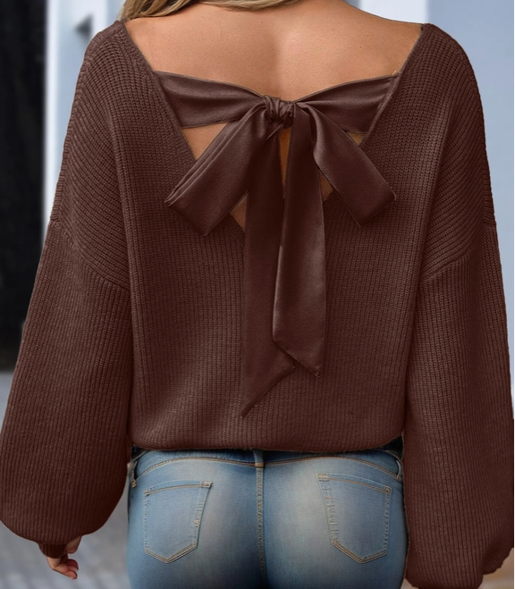 Hazel V Neck sweater with Satin Bow