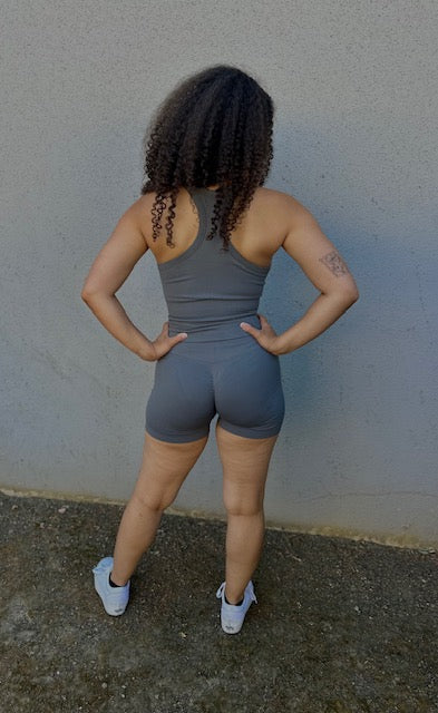 Seamless Racerback Tank Top Short Set-Top
