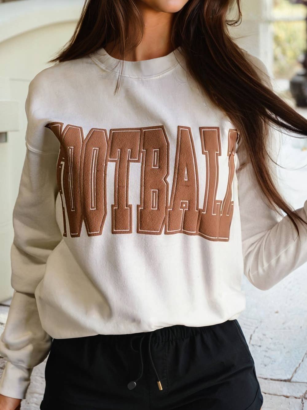 FOOTBALL 3D Letter Graphic Crew Neck Sweatshirt