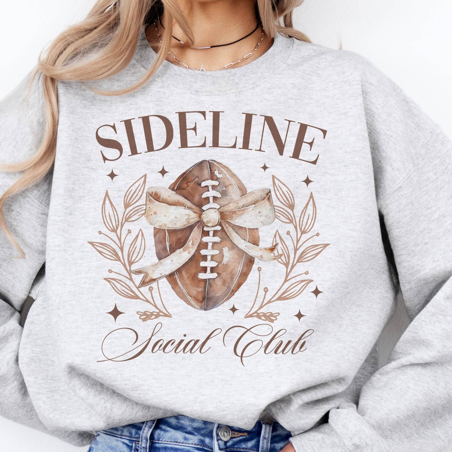 Cozy Sideline Social Club sweatshirt for game day with varsity lettering, styled with joggers.