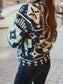 Southwest Aztec Snap Fleece Pullover – Black & Cream