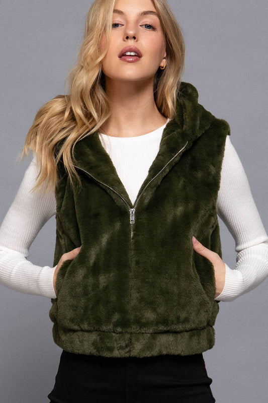 Plush Zip-Up Hooded Vest