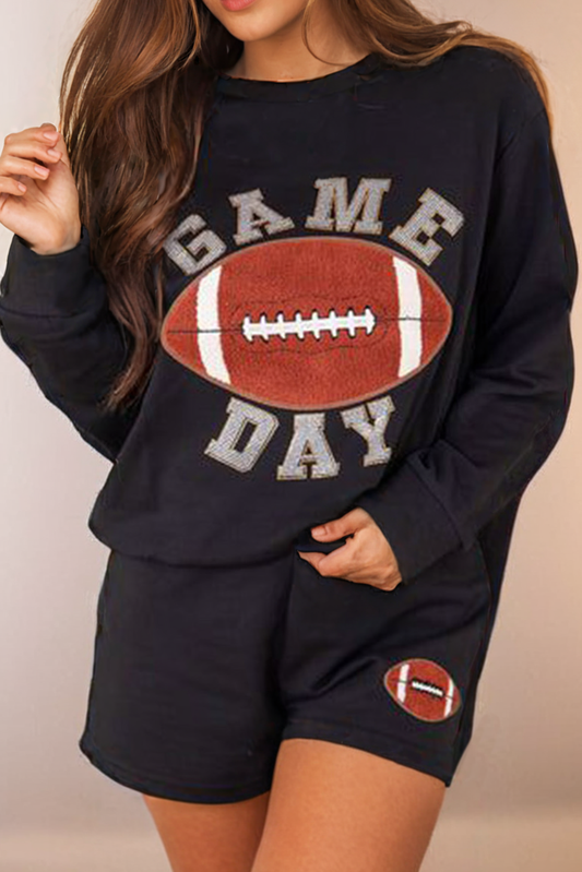 Sunday Kickoff Game Day Lounge Set – Black Football Graphic-Top