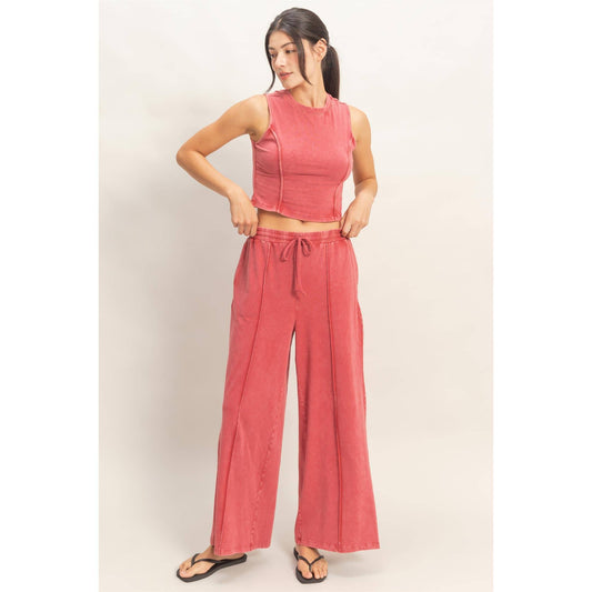 Mineral Washed Sleeveless Top &  Pants Set – Relaxed Lounge Wear (Sold Separately)