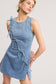 The Bow & Go Mini Dress – Light Wash Denim