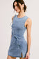 The Bow & Go Mini Dress – Light Wash Denim