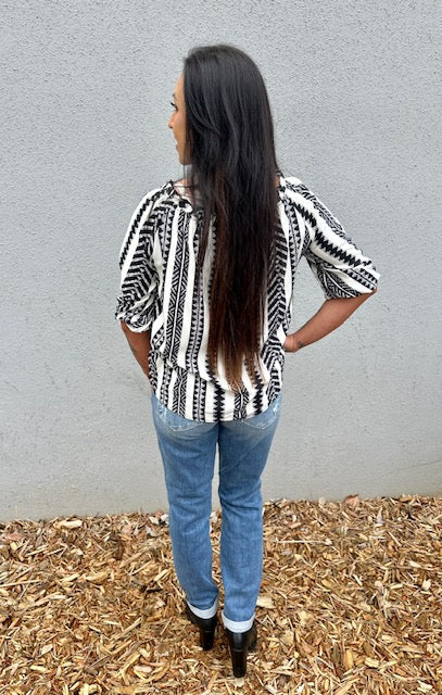 Ava Stripe Off-Shoulder Ruffle Blouse