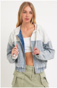 Contrast Hooded Bomber Denim Jacket