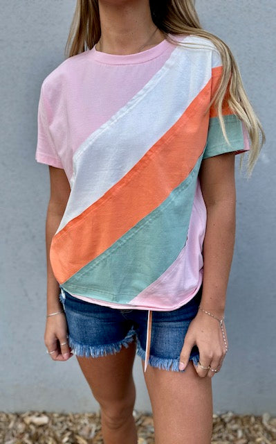 Everly Color Block Patchwork Crewneck Tee