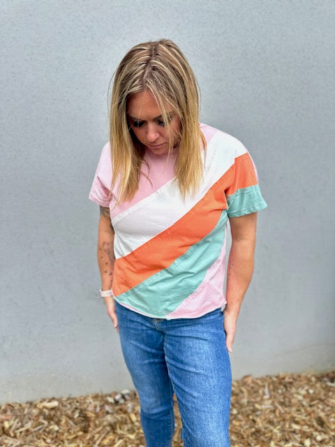Everly Color Block Patchwork Crewneck Tee