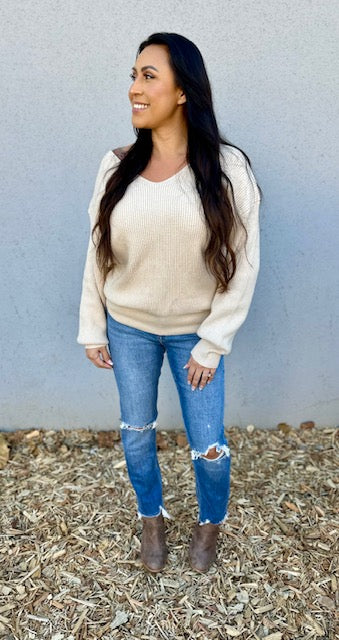 Hazel V Neck sweater with Satin Bow