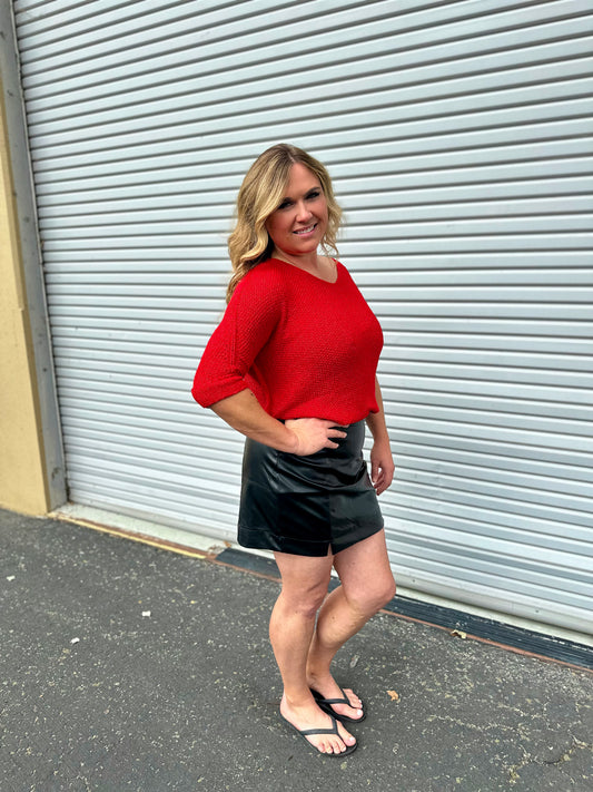 Sarah PU Leather Skirt with Side Slit
