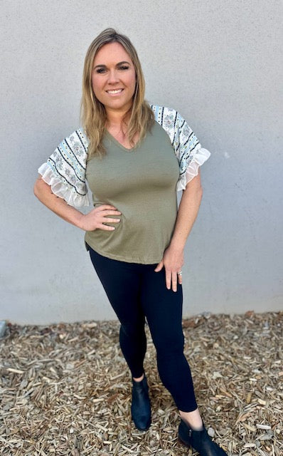 Isabella V-Neck Ruffle Sleeve Top
