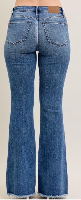 Judy Blue Vintage Wash Flare Jeans with Frayed Hem