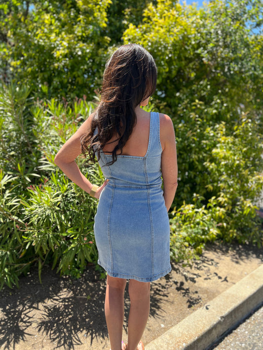 Naomi Zipper Square Neck Denim Dress