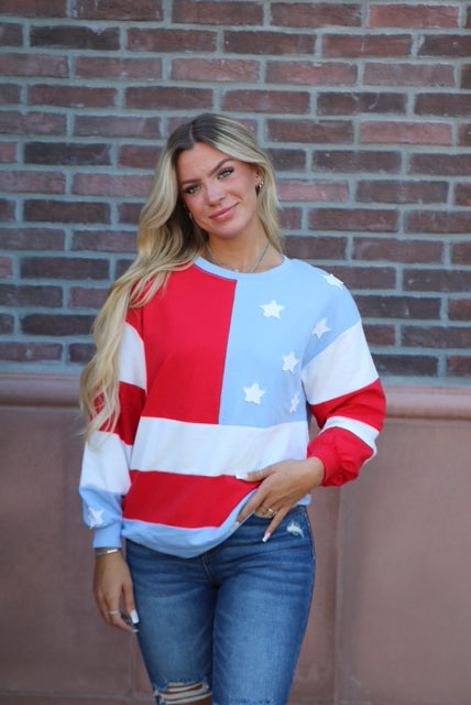 Patriotic Stars & Stripes Colorblock Sweater