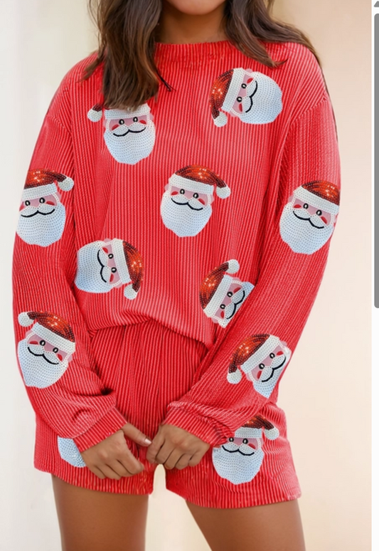 Santa Sequins Pajama Set-Shorts
