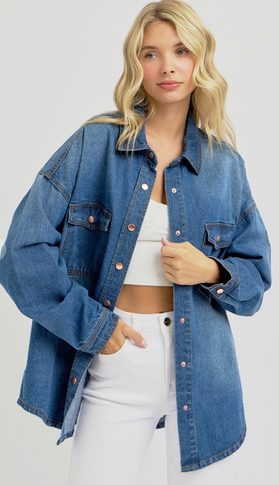 Risen Oversized Denim Shirt Jacket – Medium Wash