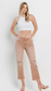 Flying Monkey High Rise Criss Cross Waistband Crop Straight Jeans – Distressed Tan