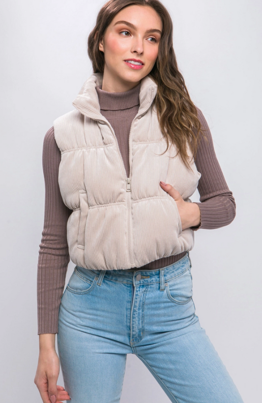 Cream Corduroy Puffer Vest