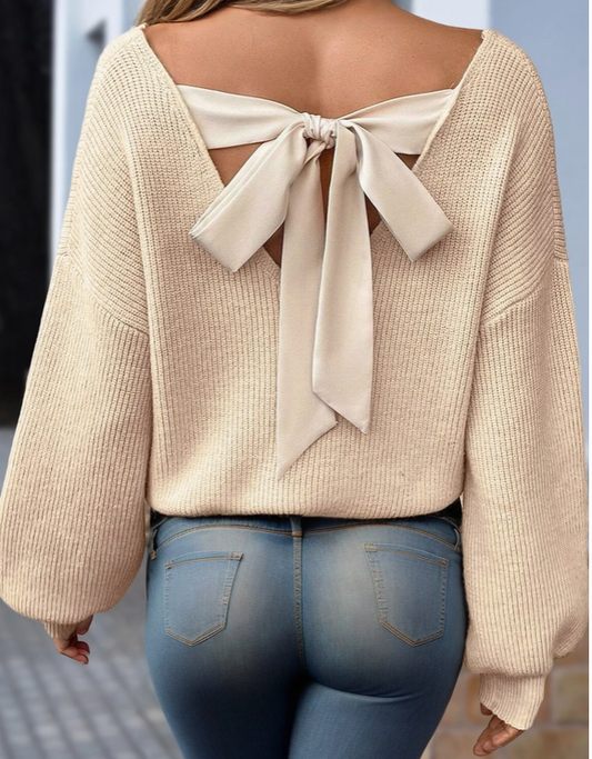 Hazel V Neck sweater with Satin Bow