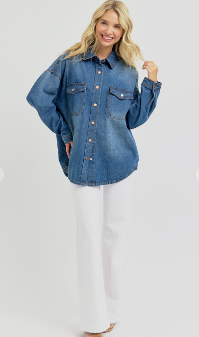 Risen Oversized Denim Shirt Jacket – Medium Wash