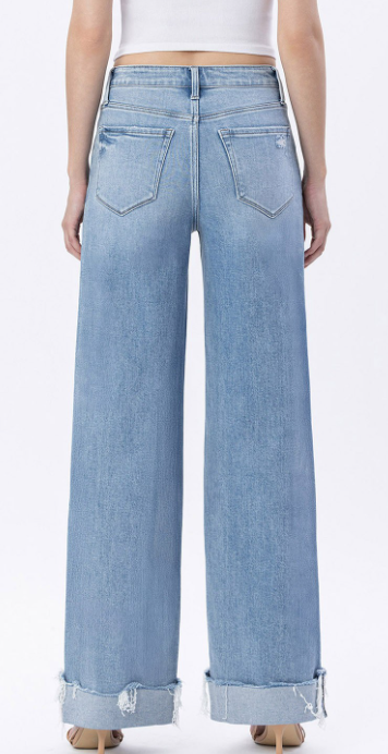 Flying Monkey Super High Rise Cuffed Wide Leg Jeans – Light Wash