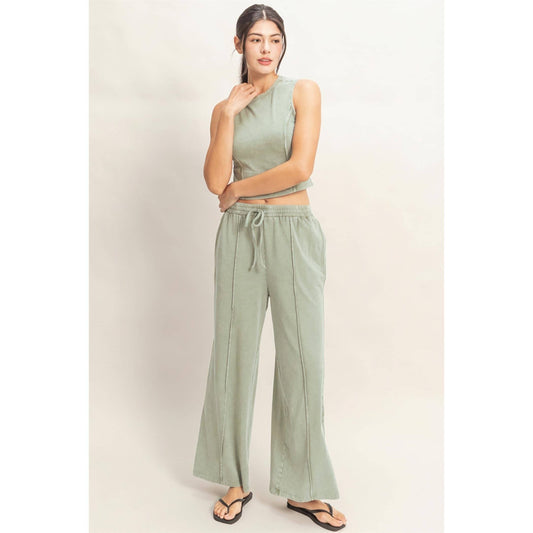 Mineral Washed Sleeveless Top & Pants Set – Relaxed Lounge Wear (Sold Separately)