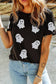 Black boo crew tee with glitter ghost graphics and Boo Crew text, styled casually for spooky season.