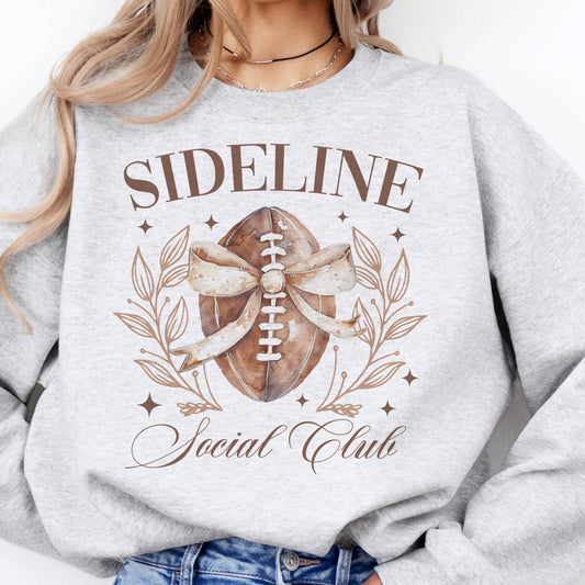 Cozy Sideline Social Club sweatshirt for game day with varsity lettering, styled with joggers.